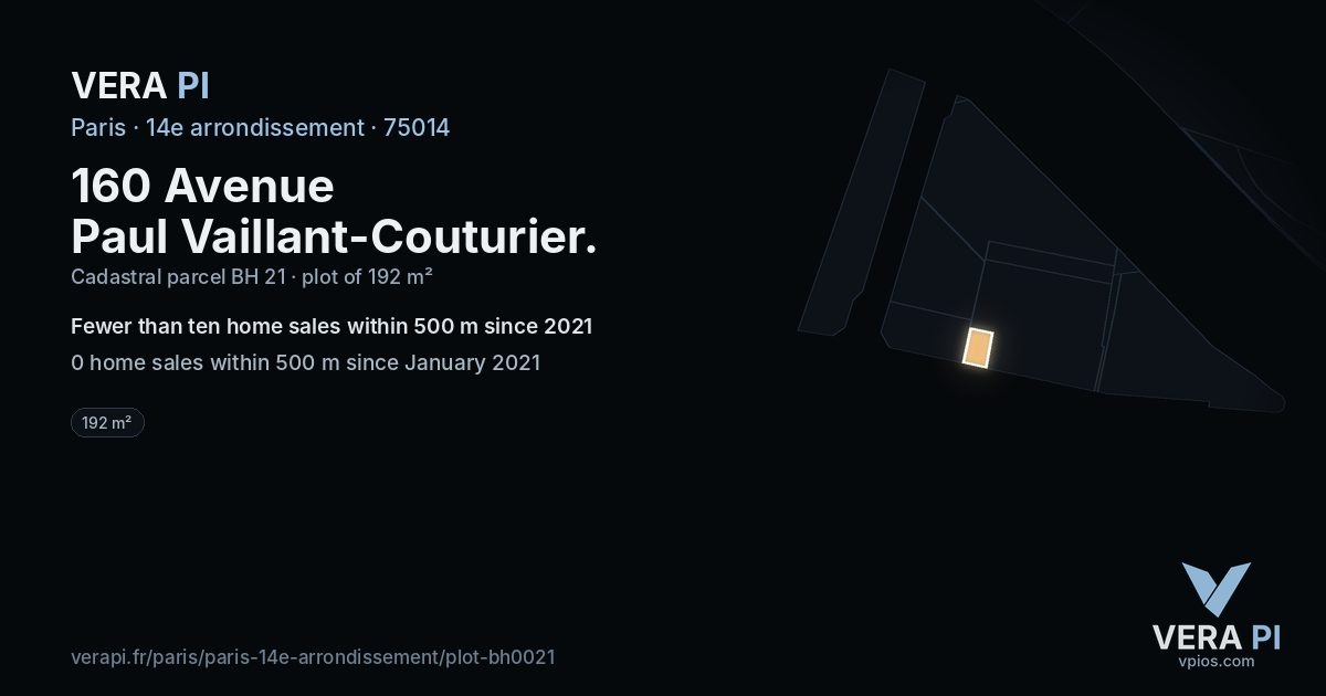 160 Avenue Paul Vaillant-Couturier, 14e arrondissement at night – the plot lit, the parcels around coloured by the prices near them