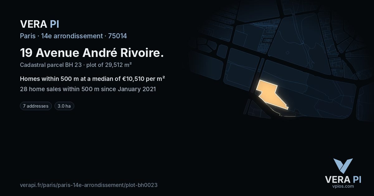 19 Avenue André Rivoire, 14e arrondissement at night – the plot lit, the parcels around coloured by the prices near them