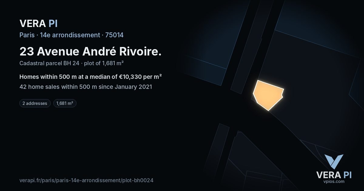23 Avenue André Rivoire, 14e arrondissement at night – the plot lit, the parcels around coloured by the prices near them