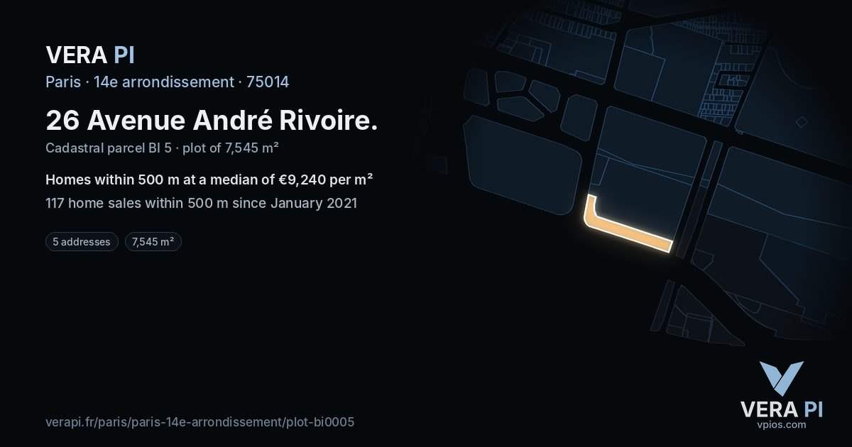 26 Avenue André Rivoire, 14e arrondissement at night – the plot lit, the parcels around coloured by the prices near them