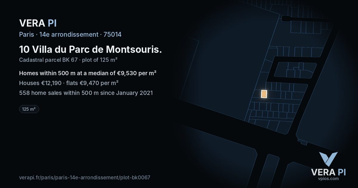 10 Villa du Parc de Montsouris, 14e arrondissement at night – the plot lit, the parcels around coloured by the prices near them