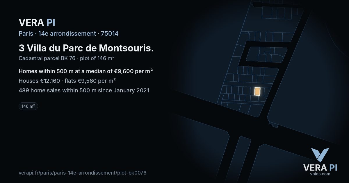 3 Villa du Parc de Montsouris, 14e arrondissement at night – the plot lit, the parcels around coloured by the prices near them