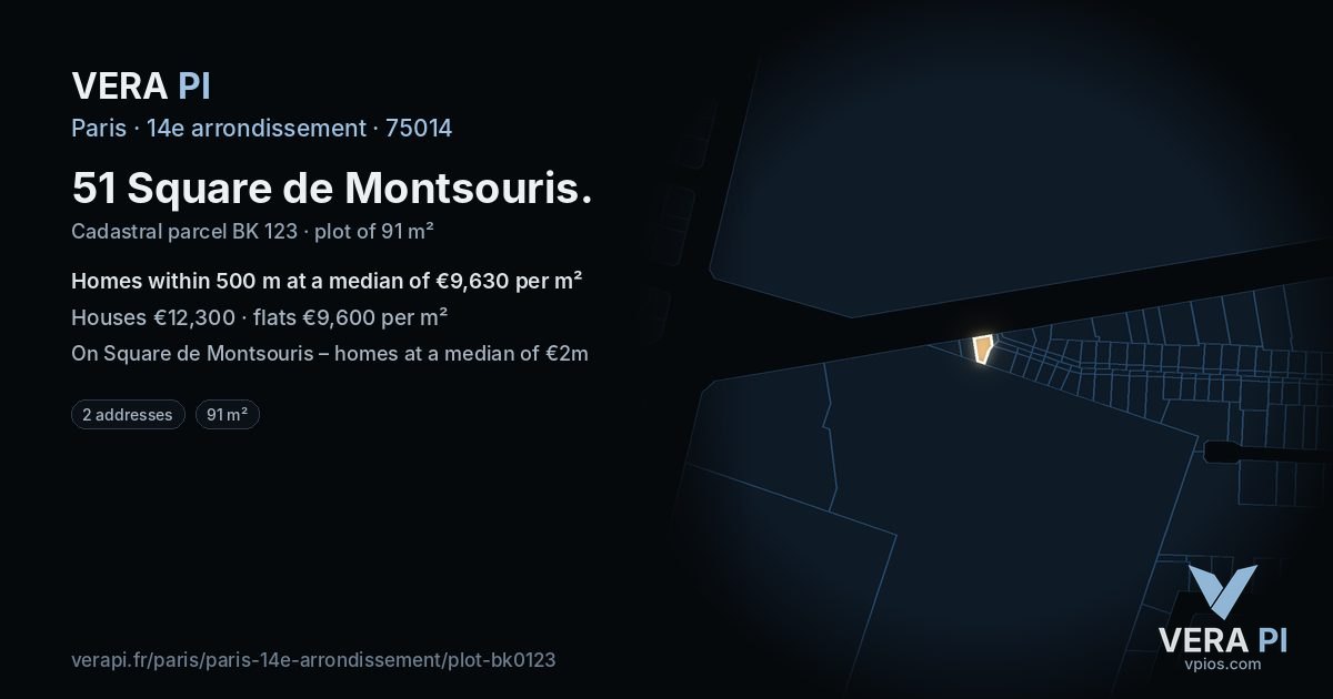 51 Square de Montsouris, 14e arrondissement at night – the plot lit, the parcels around coloured by the prices near them