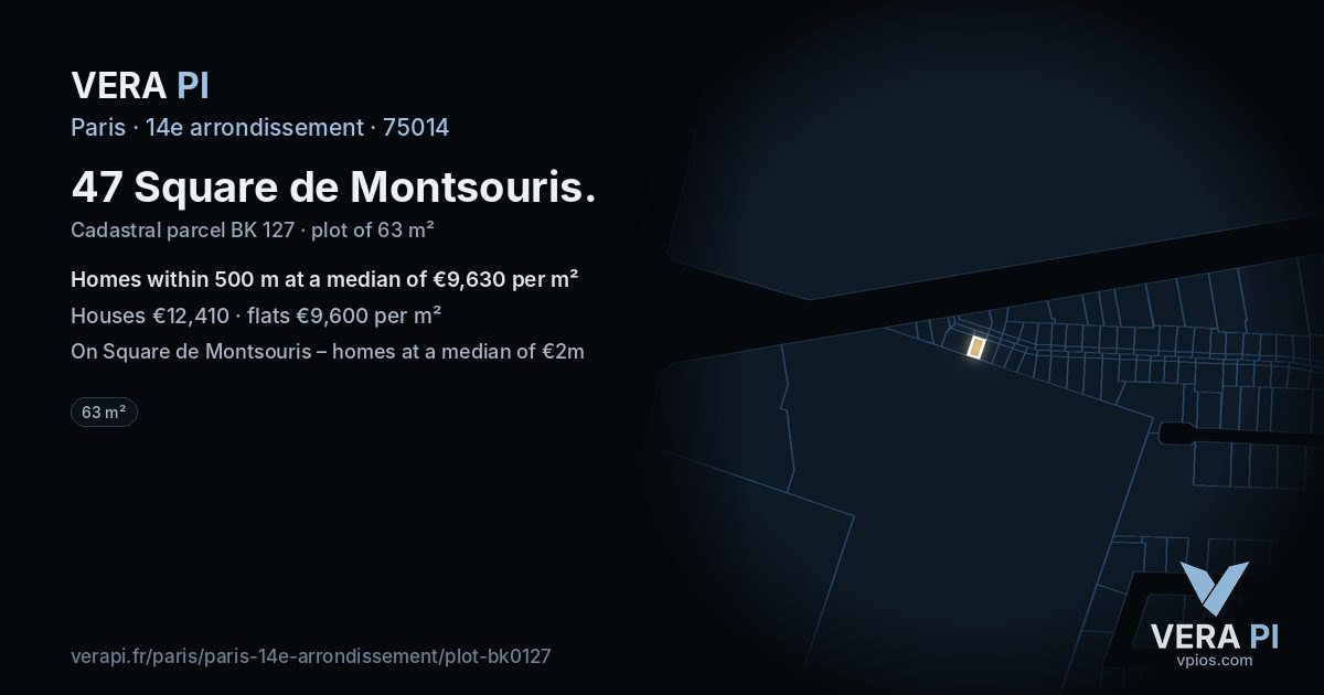 47 Square de Montsouris, 14e arrondissement at night – the plot lit, the parcels around coloured by the prices near them