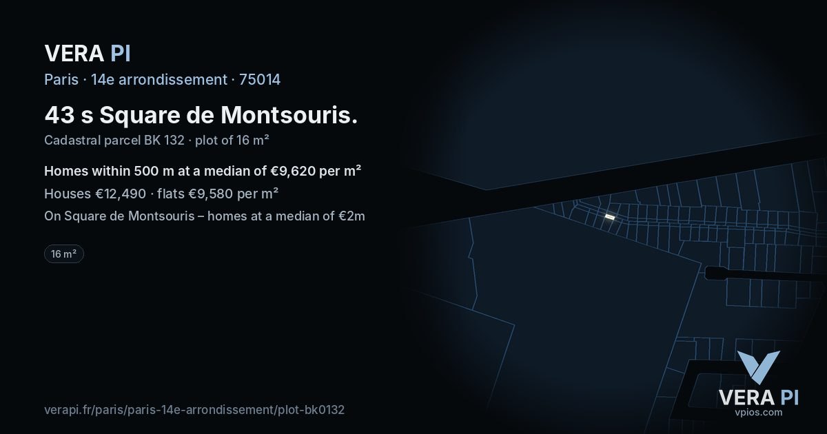 43 s Square de Montsouris, 14e arrondissement at night – the plot lit, the parcels around coloured by the prices near them