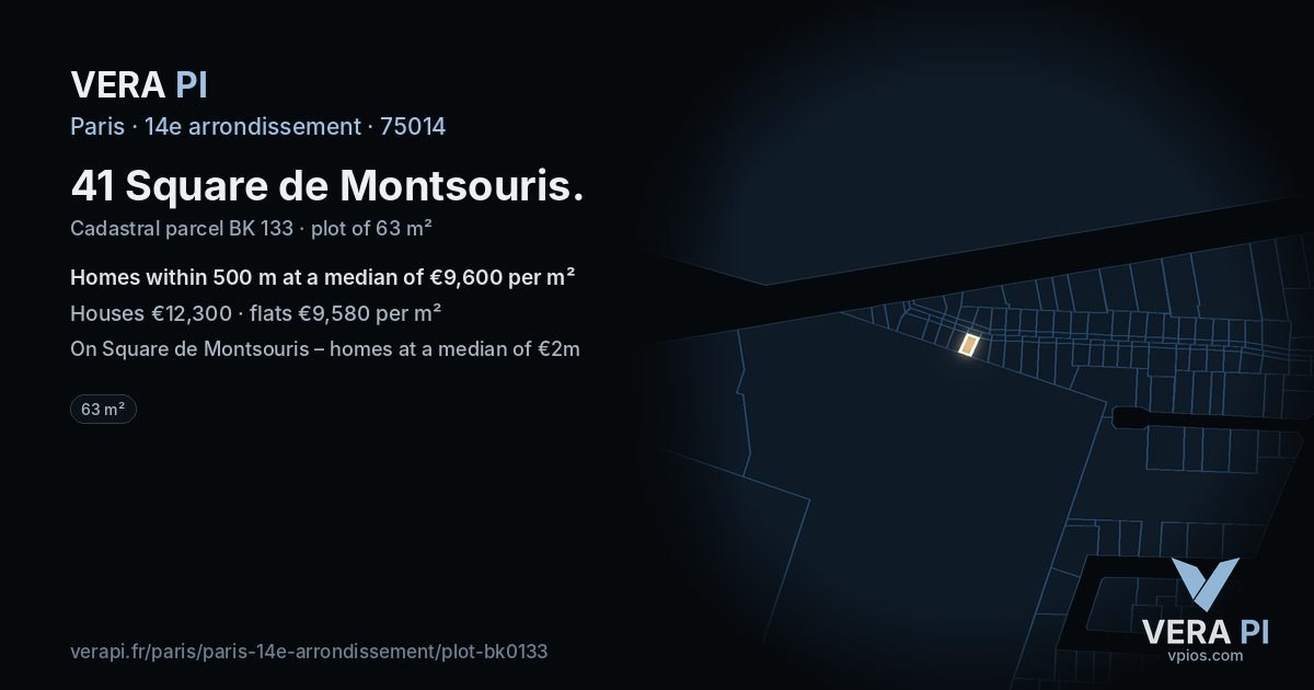 41 Square de Montsouris, 14e arrondissement at night – the plot lit, the parcels around coloured by the prices near them