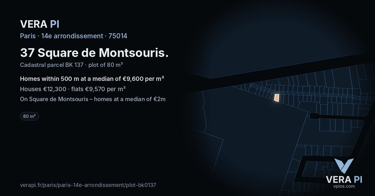 37 Square de Montsouris, 14e arrondissement at night – the plot lit, the parcels around coloured by the prices near them