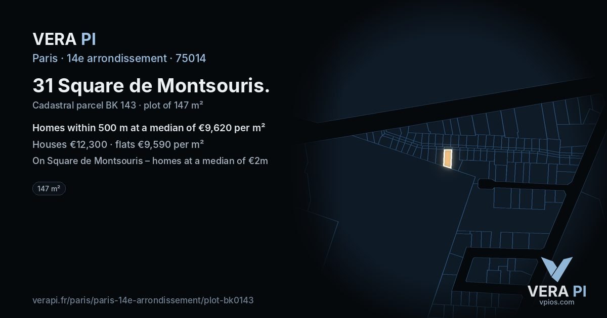 31 Square de Montsouris, 14e arrondissement at night – the plot lit, the parcels around coloured by the prices near them