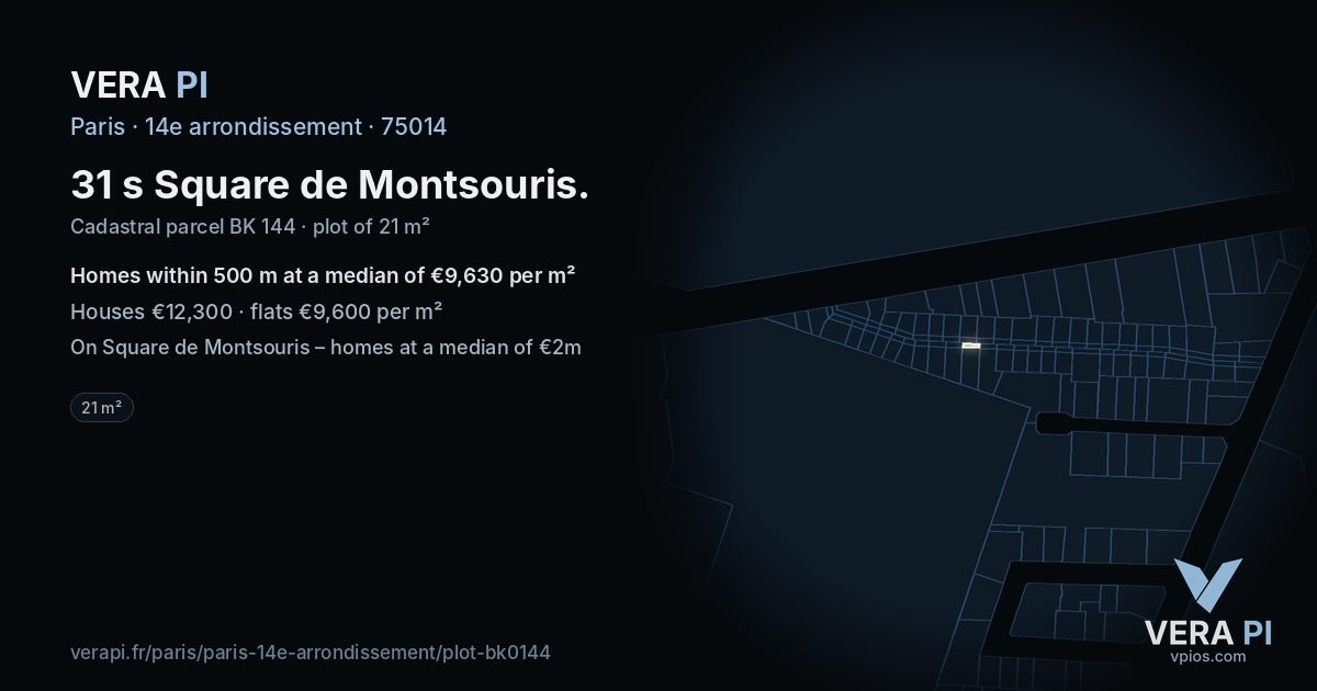 31 s Square de Montsouris, 14e arrondissement at night – the plot lit, the parcels around coloured by the prices near them