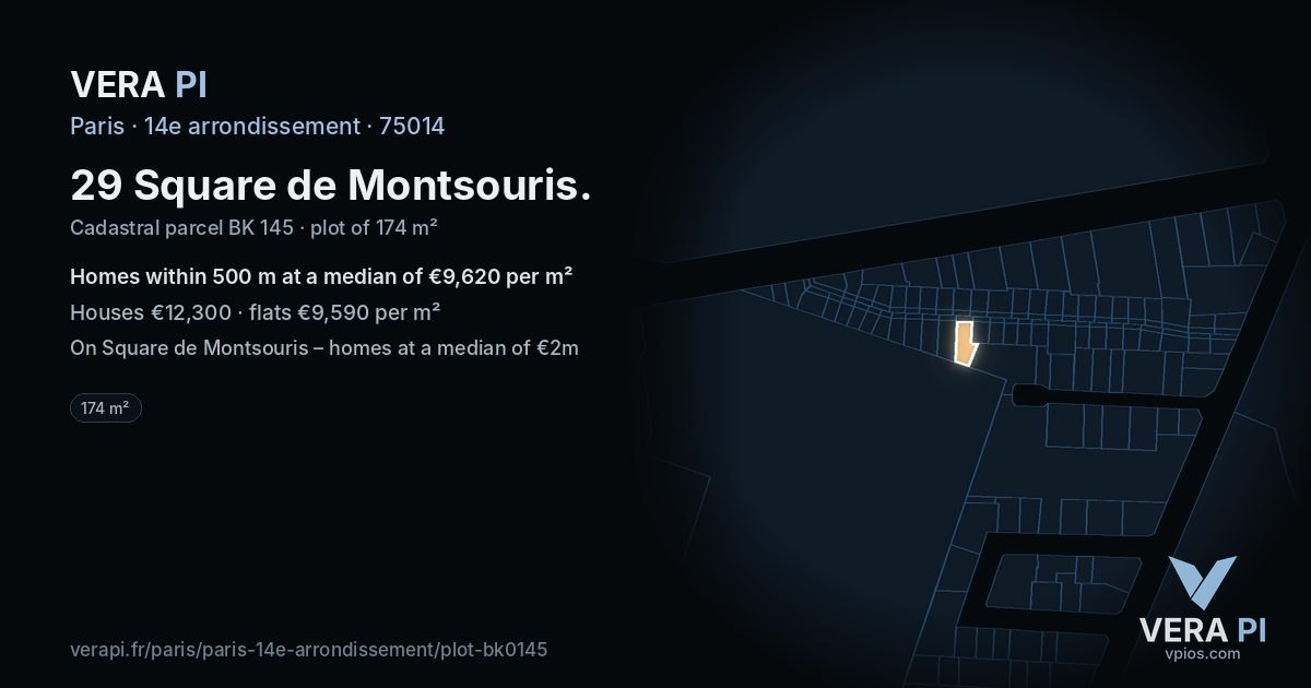 29 Square de Montsouris, 14e arrondissement at night – the plot lit, the parcels around coloured by the prices near them