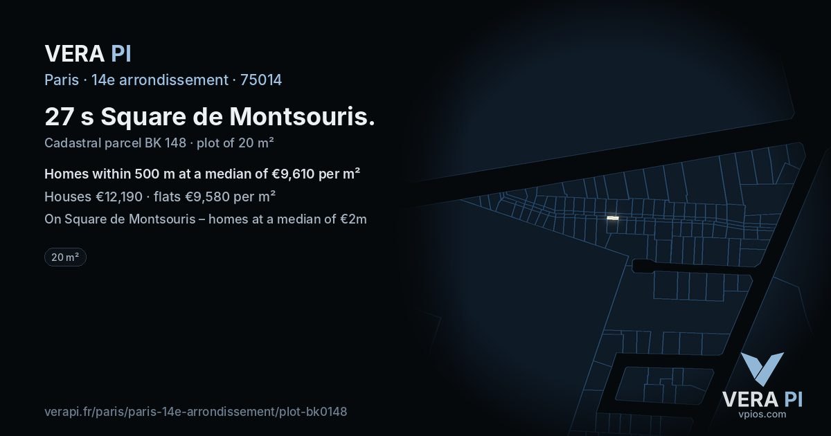 27 s Square de Montsouris, 14e arrondissement at night – the plot lit, the parcels around coloured by the prices near them