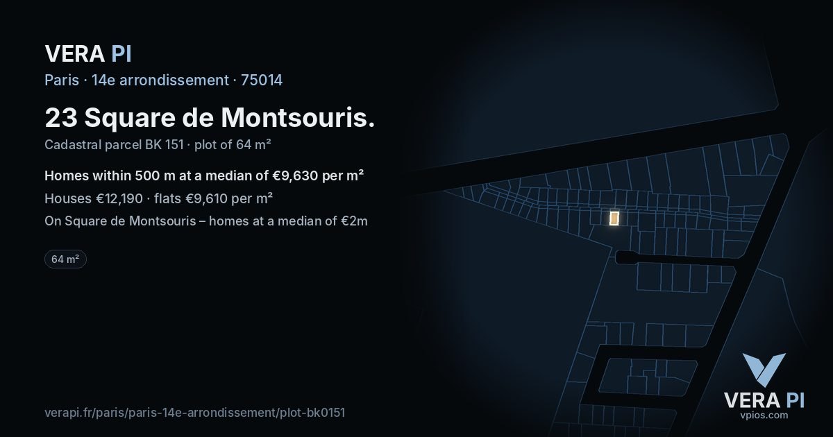 23 Square de Montsouris, 14e arrondissement at night – the plot lit, the parcels around coloured by the prices near them