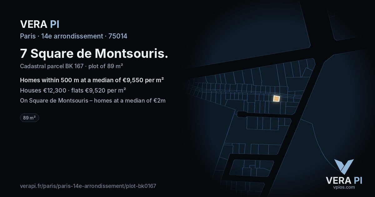 7 Square de Montsouris, 14e arrondissement at night – the plot lit, the parcels around coloured by the prices near them