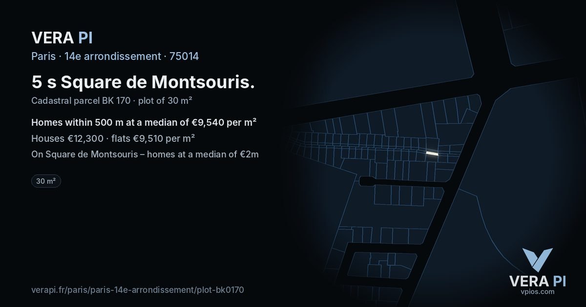 5 s Square de Montsouris, 14e arrondissement at night – the plot lit, the parcels around coloured by the prices near them