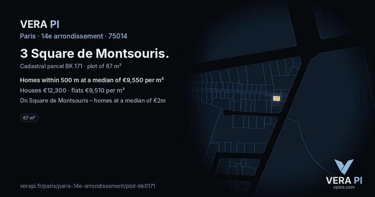 3 Square de Montsouris, 14e arrondissement at night – the plot lit, the parcels around coloured by the prices near them