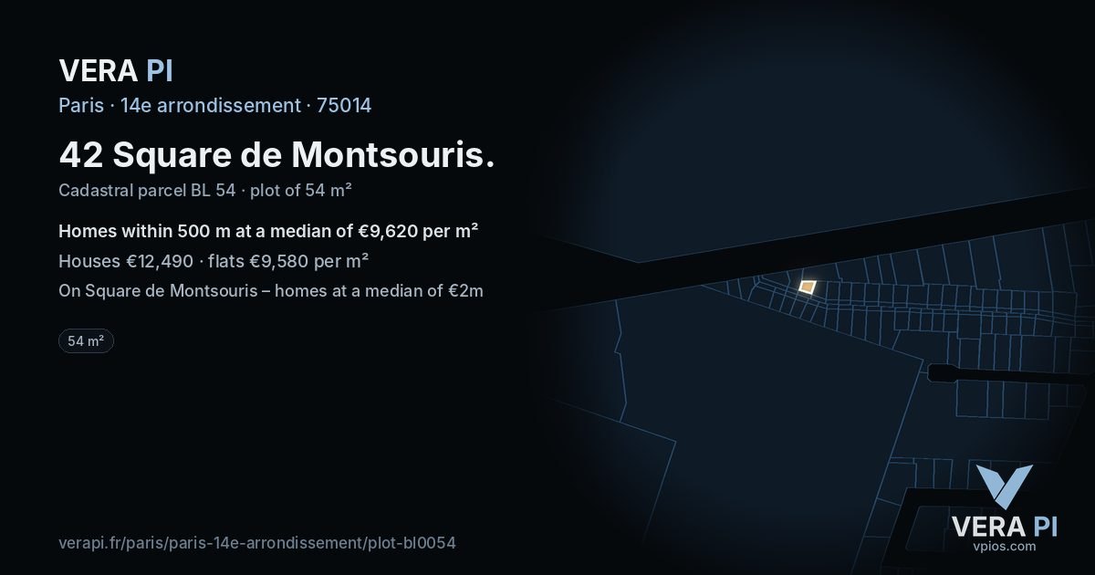 42 Square de Montsouris, 14e arrondissement at night – the plot lit, the parcels around coloured by the prices near them