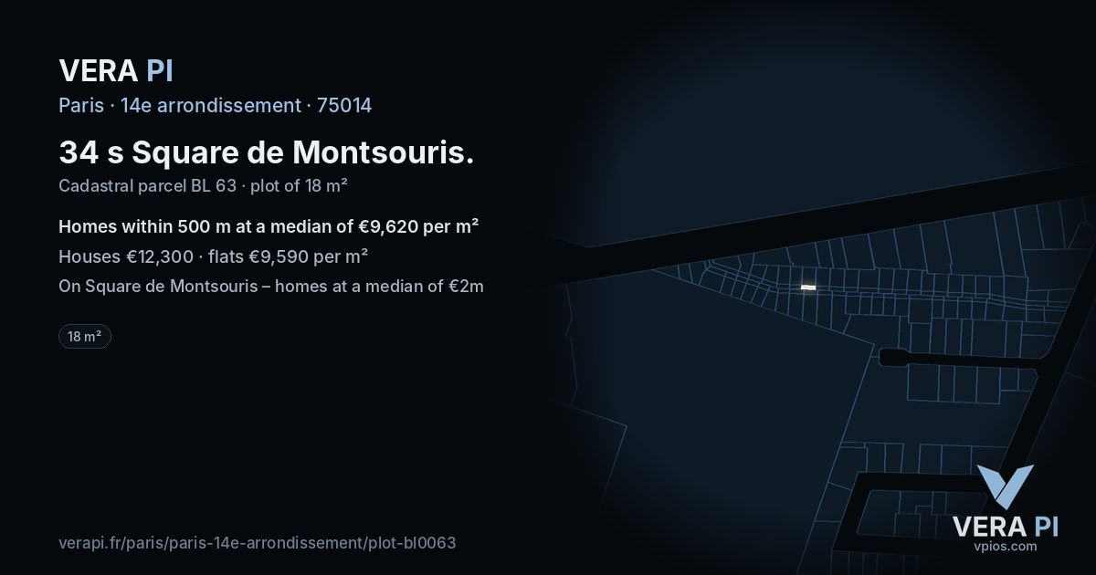 34 s Square de Montsouris, 14e arrondissement at night – the plot lit, the parcels around coloured by the prices near them