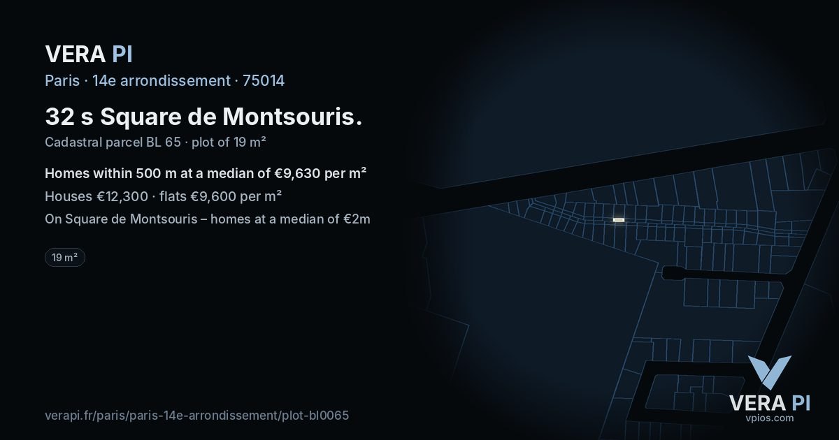 32 s Square de Montsouris, 14e arrondissement at night – the plot lit, the parcels around coloured by the prices near them