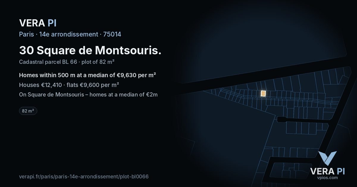30 Square de Montsouris, 14e arrondissement at night – the plot lit, the parcels around coloured by the prices near them