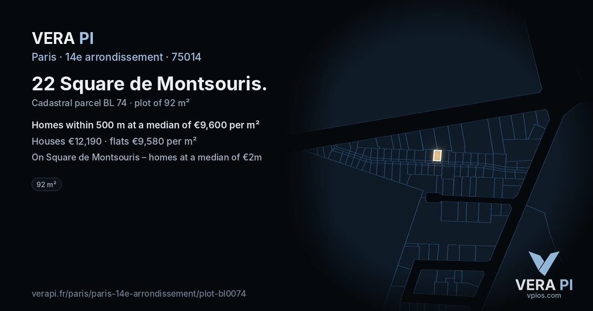 22 Square de Montsouris, 14e arrondissement at night – the plot lit, the parcels around coloured by the prices near them
