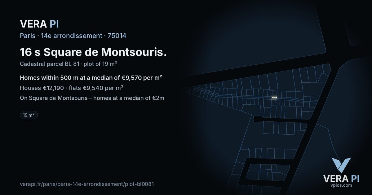 16 s Square de Montsouris, 14e arrondissement at night – the plot lit, the parcels around coloured by the prices near them