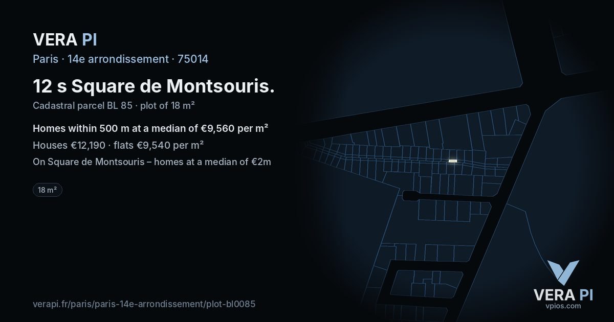 12 s Square de Montsouris, 14e arrondissement at night – the plot lit, the parcels around coloured by the prices near them