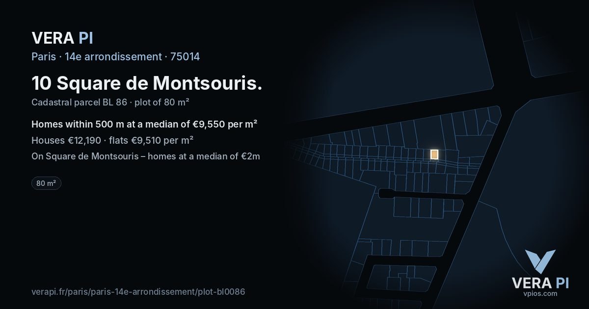 10 Square de Montsouris, 14e arrondissement at night – the plot lit, the parcels around coloured by the prices near them