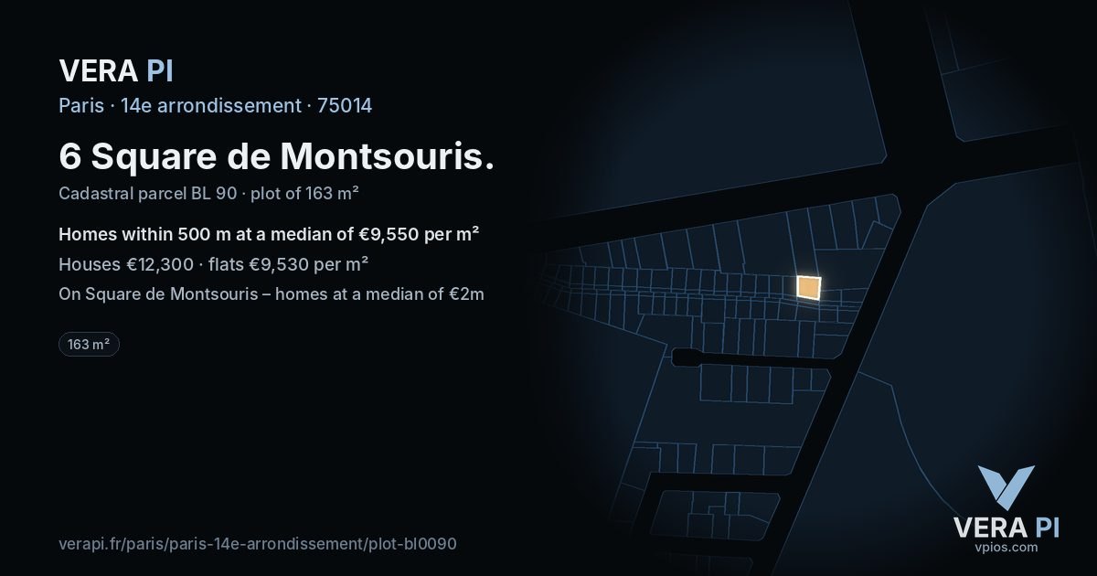 6 Square de Montsouris, 14e arrondissement at night – the plot lit, the parcels around coloured by the prices near them
