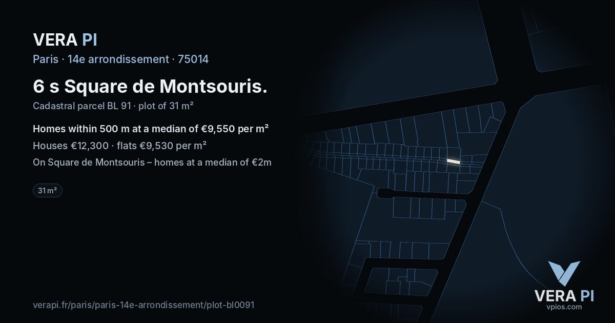 6 s Square de Montsouris, 14e arrondissement at night – the plot lit, the parcels around coloured by the prices near them