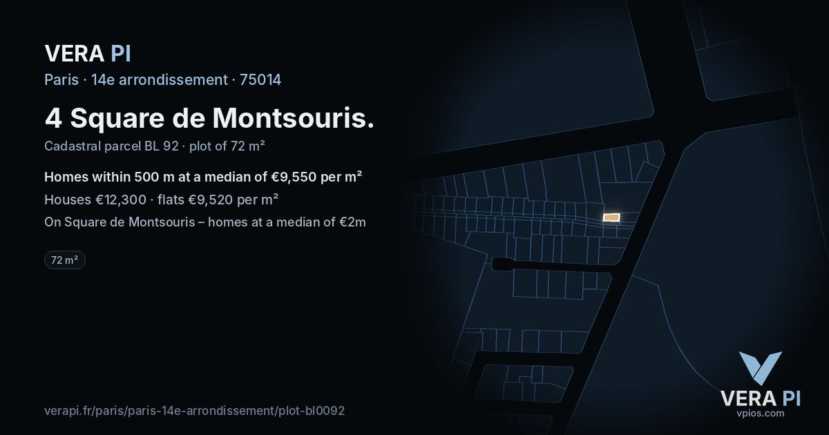4 Square de Montsouris, 14e arrondissement at night – the plot lit, the parcels around coloured by the prices near them