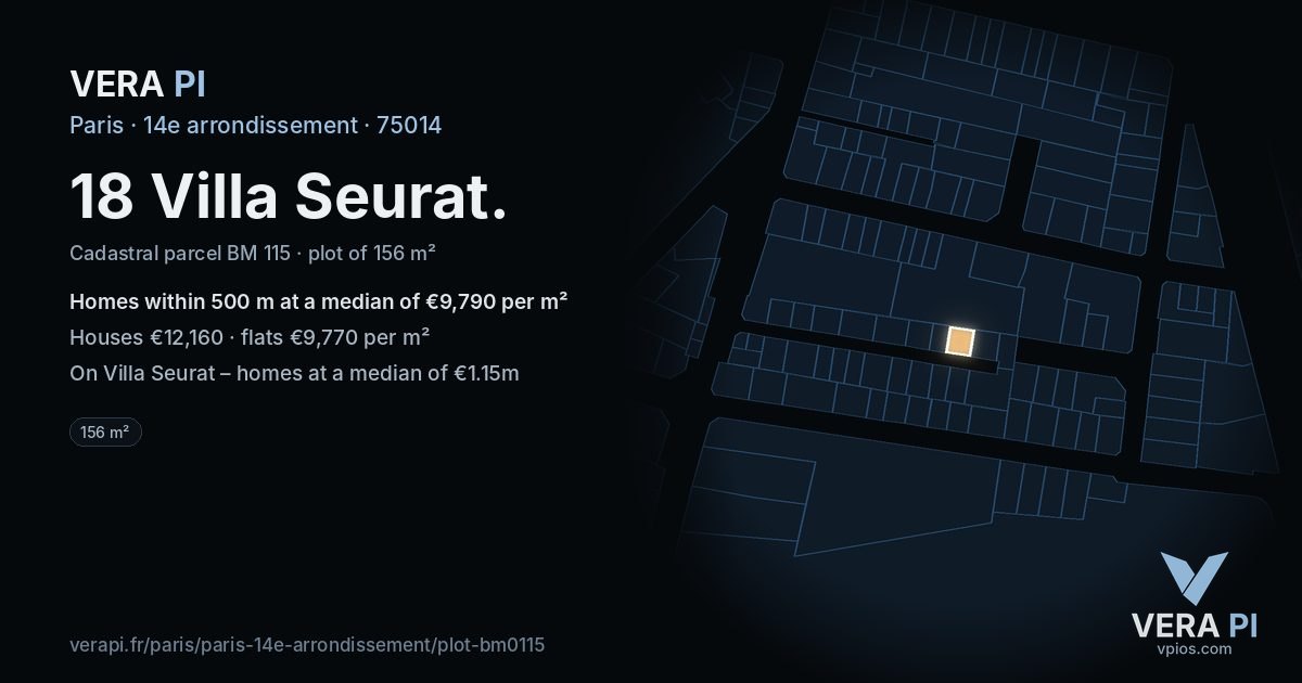18 Villa Seurat, 14e arrondissement at night – the plot lit, the parcels around coloured by the prices near them