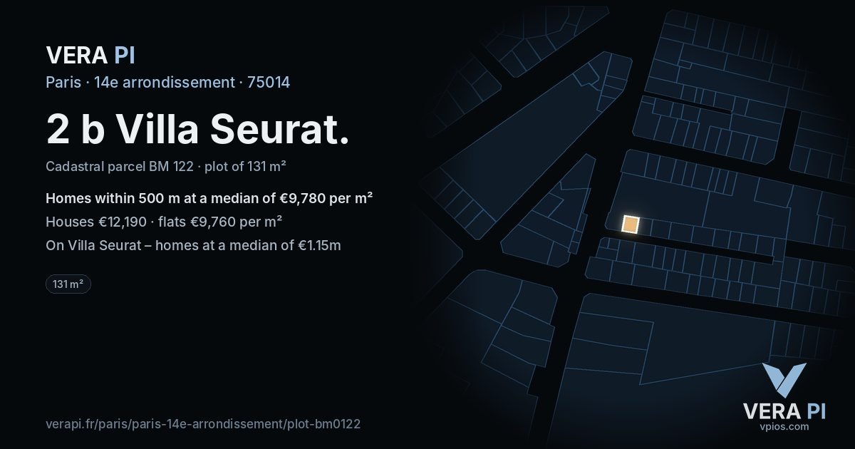 2 b Villa Seurat, 14e arrondissement at night – the plot lit, the parcels around coloured by the prices near them