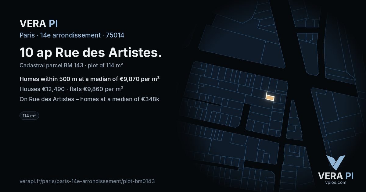 10 ap Rue des Artistes, 14e arrondissement at night – the plot lit, the parcels around coloured by the prices near them