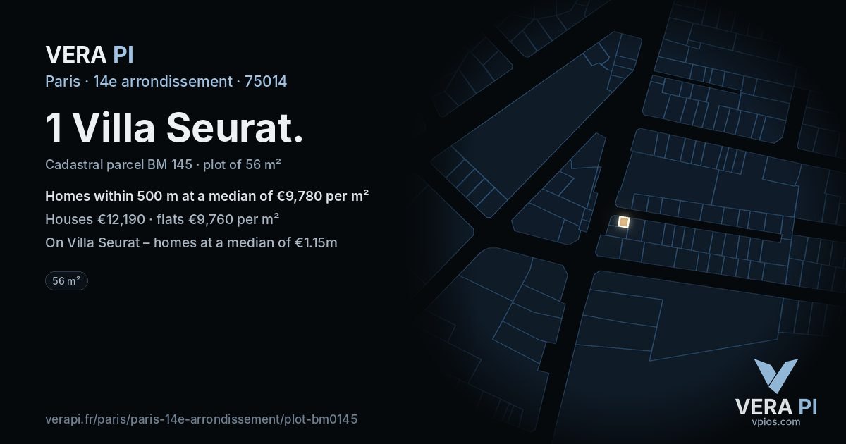 1 Villa Seurat, 14e arrondissement at night – the plot lit, the parcels around coloured by the prices near them