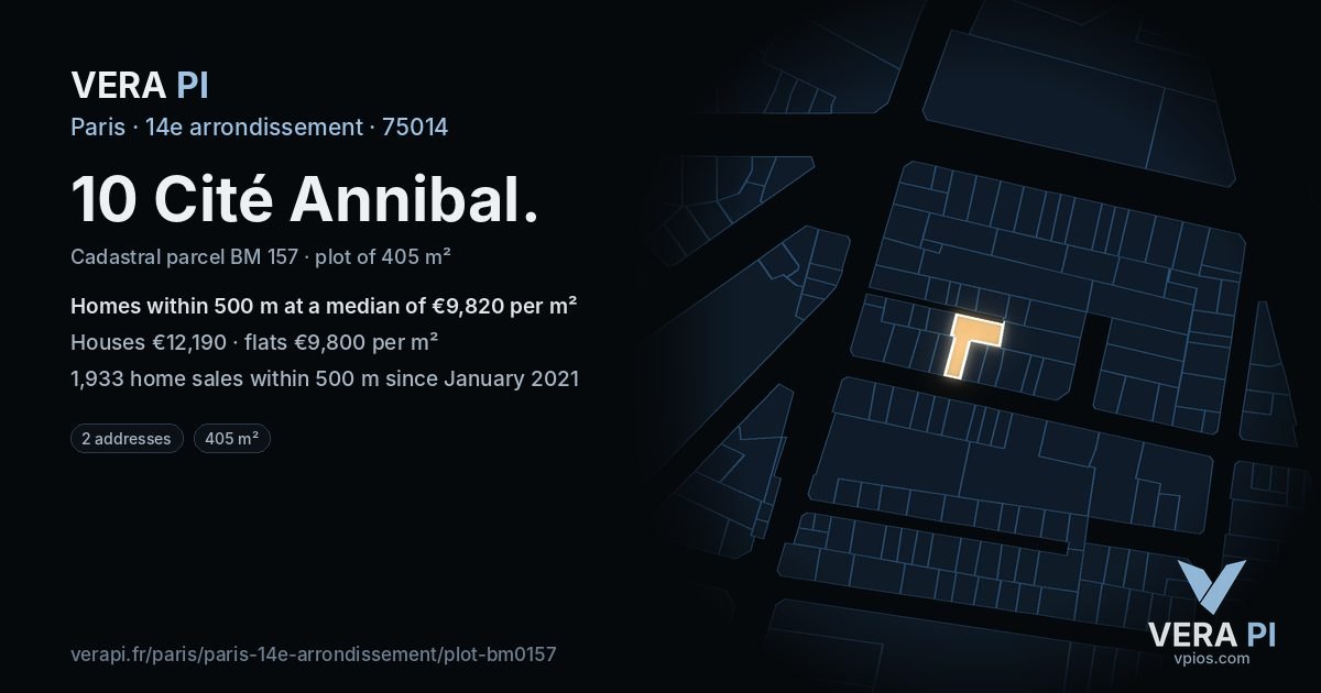 10 Cité Annibal, 14e arrondissement at night – the plot lit, the parcels around coloured by the prices near them