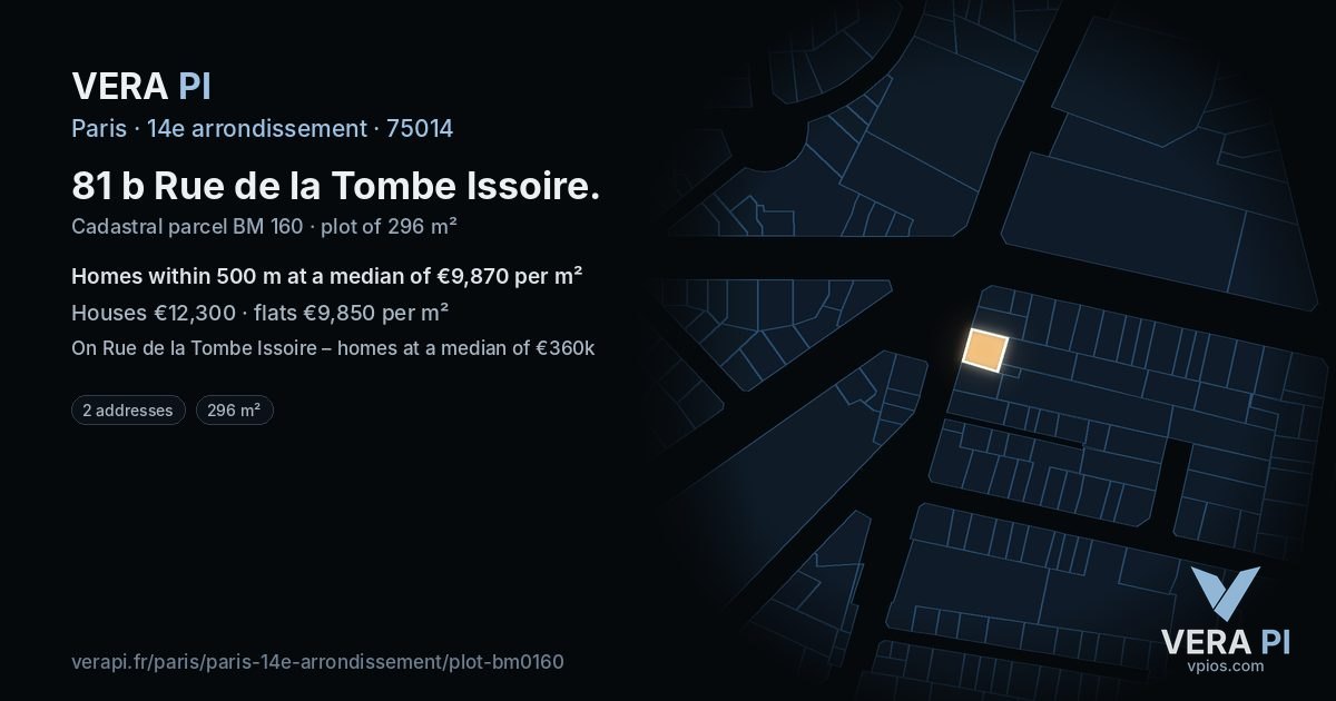 81 b Rue de la Tombe Issoire, 14e arrondissement at night – the plot lit, the parcels around coloured by the prices near them