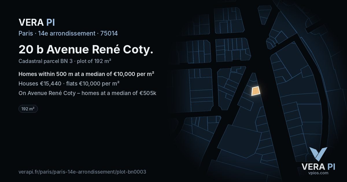 20 b Avenue René Coty, 14e arrondissement at night – the plot lit, the parcels around coloured by the prices near them
