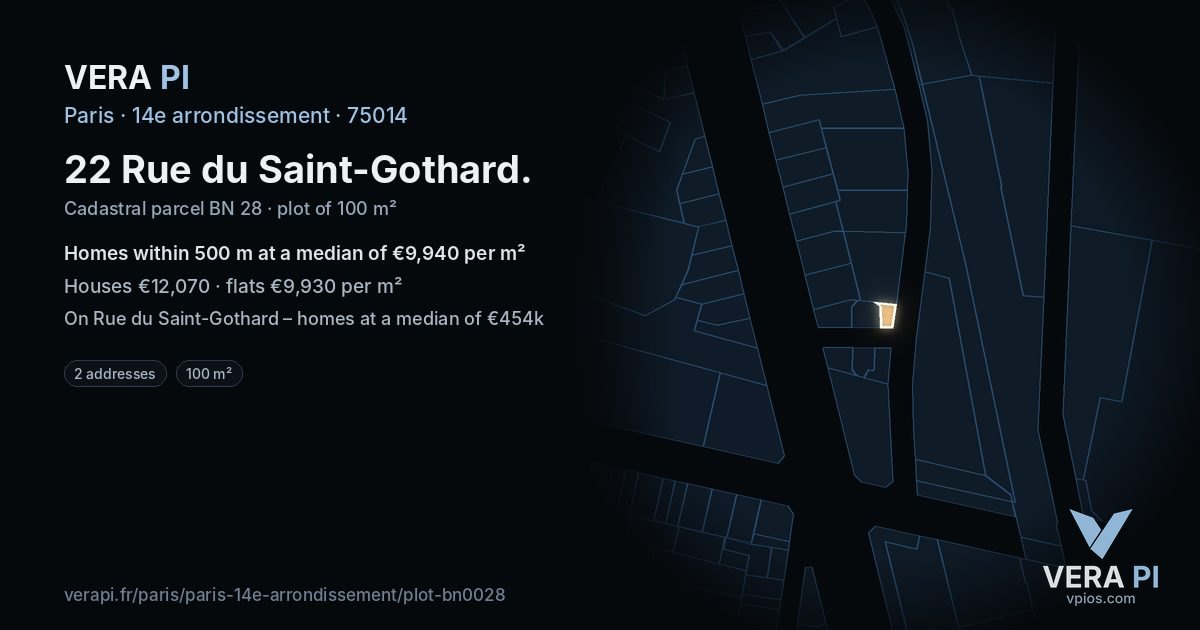 22 Rue du Saint-Gothard, 14e arrondissement at night – the plot lit, the parcels around coloured by the prices near them