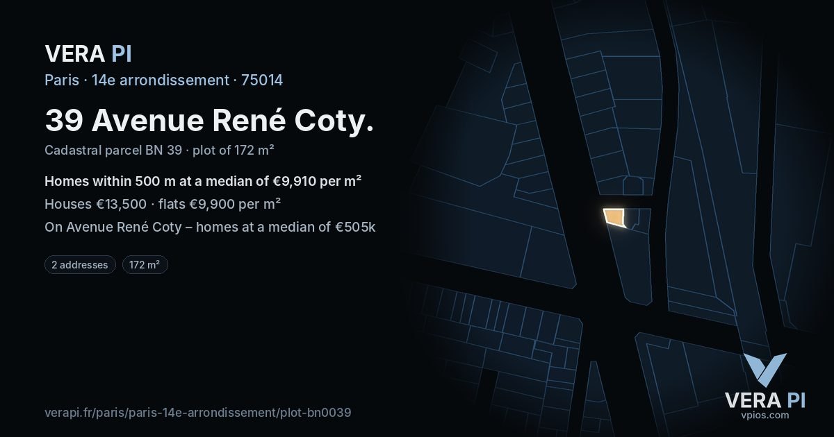 39 Avenue René Coty, 14e arrondissement at night – the plot lit, the parcels around coloured by the prices near them