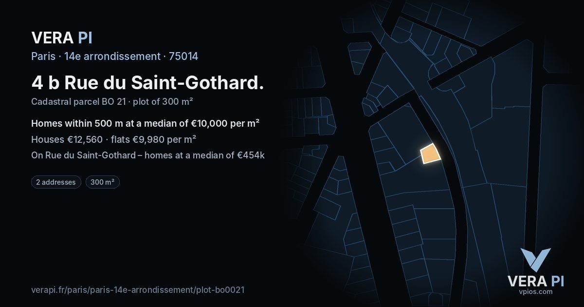 4 b Rue du Saint-Gothard, 14e arrondissement at night – the plot lit, the parcels around coloured by the prices near them