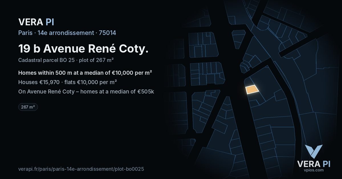 19 b Avenue René Coty, 14e arrondissement at night – the plot lit, the parcels around coloured by the prices near them