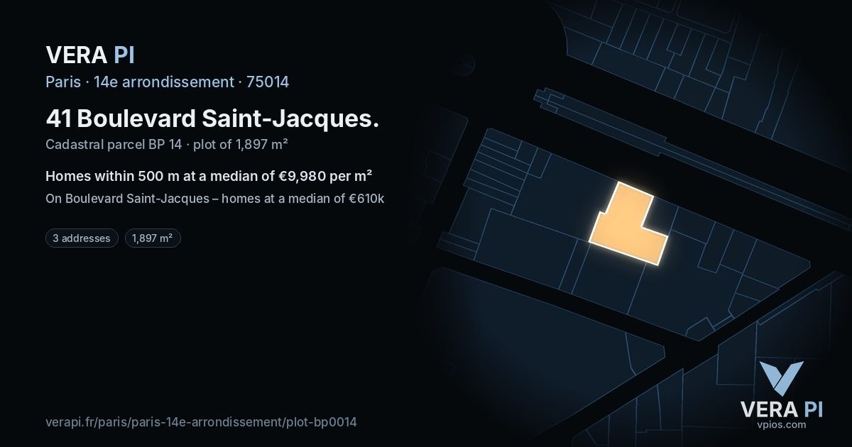 41 Boulevard Saint-Jacques, 14e arrondissement at night – the plot lit, the parcels around coloured by the prices near them