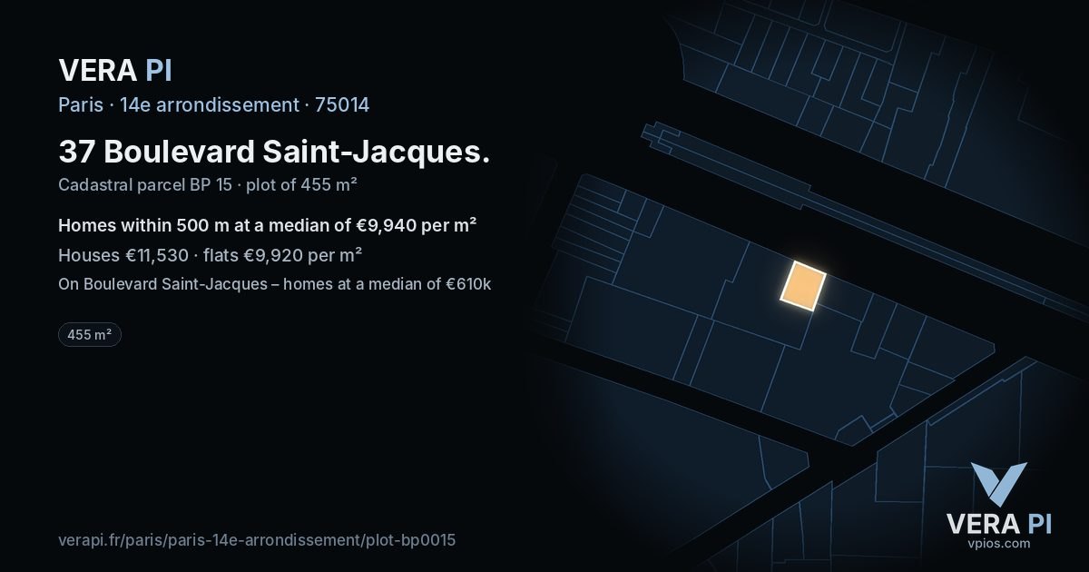 37 Boulevard Saint-Jacques, 14e arrondissement at night – the plot lit, the parcels around coloured by the prices near them