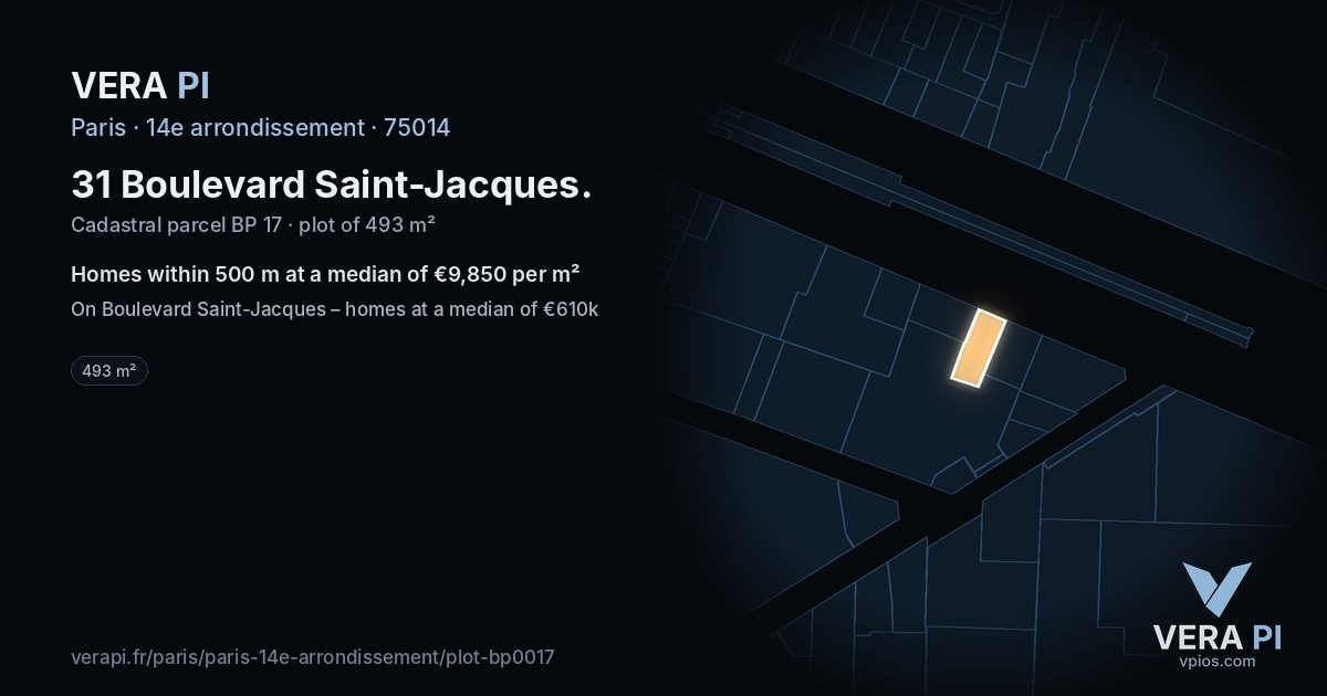 31 Boulevard Saint-Jacques, 14e arrondissement at night – the plot lit, the parcels around coloured by the prices near them