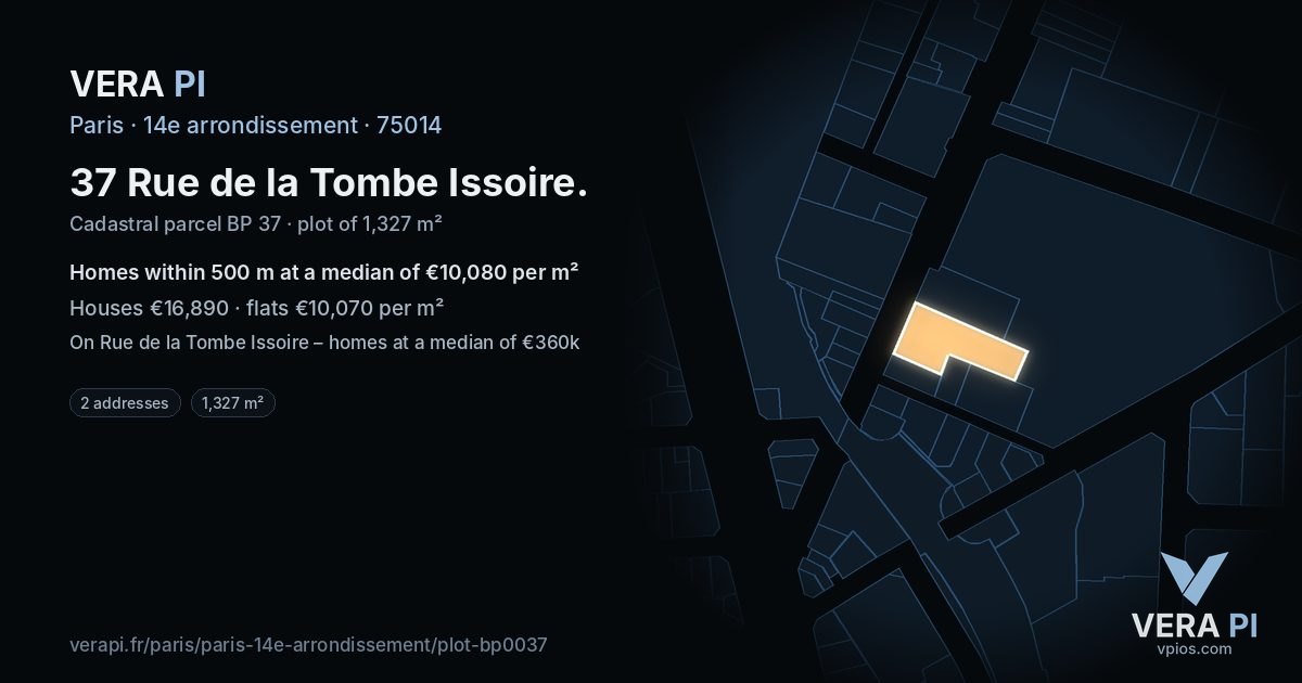 37 Rue de la Tombe Issoire, 14e arrondissement at night – the plot lit, the parcels around coloured by the prices near them