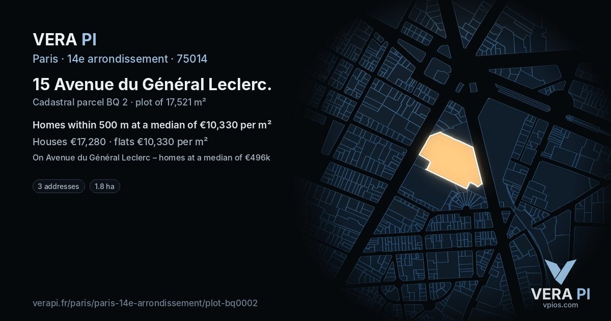15 Avenue du Général Leclerc, 14e arrondissement at night – the plot lit, the parcels around coloured by the prices near them