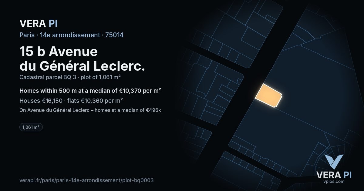 15 b Avenue du Général Leclerc, 14e arrondissement at night – the plot lit, the parcels around coloured by the prices near them