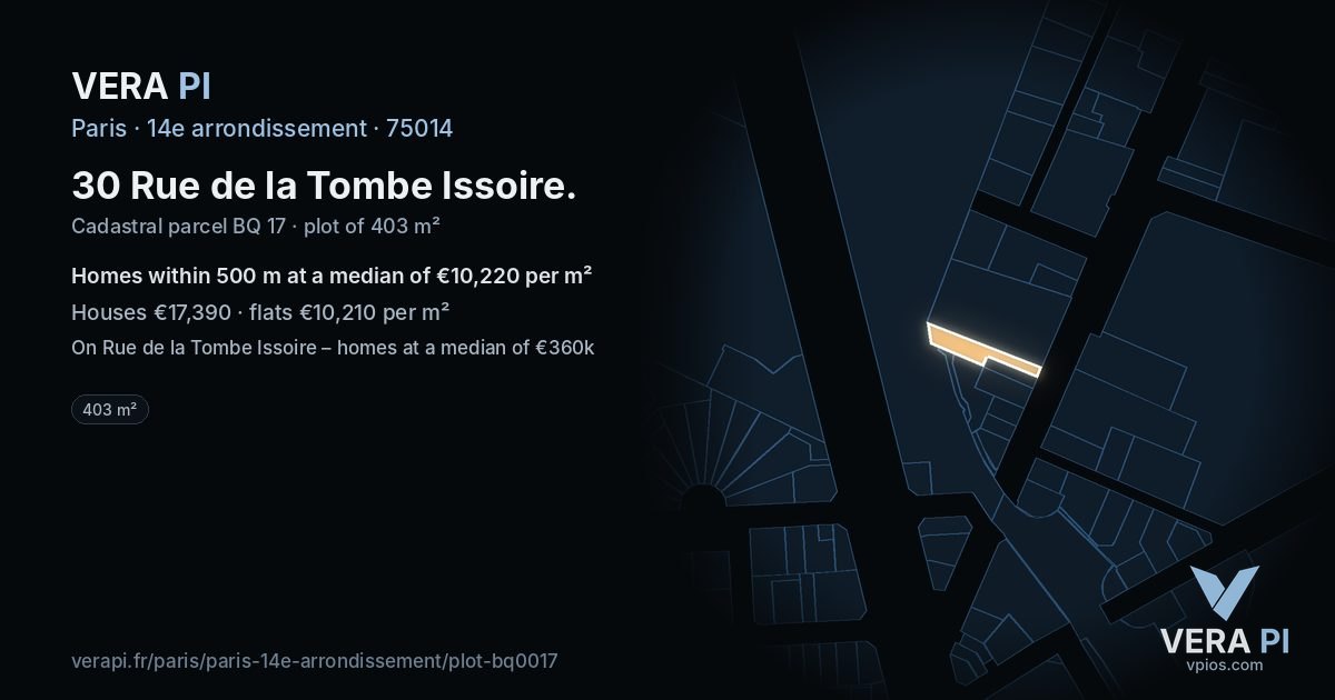 30 Rue de la Tombe Issoire, 14e arrondissement at night – the plot lit, the parcels around coloured by the prices near them