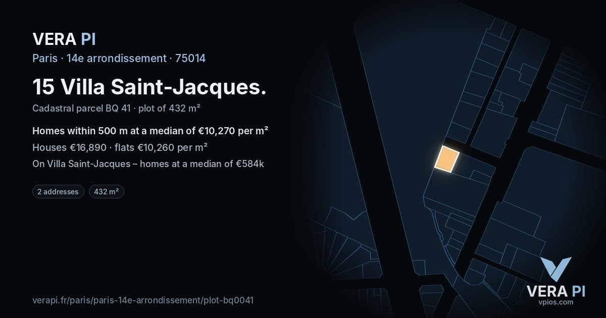 15 Villa Saint-Jacques, 14e arrondissement at night – the plot lit, the parcels around coloured by the prices near them