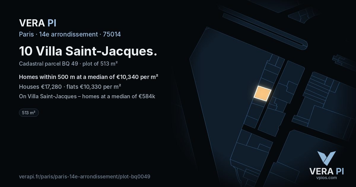 10 Villa Saint-Jacques, 14e arrondissement at night – the plot lit, the parcels around coloured by the prices near them